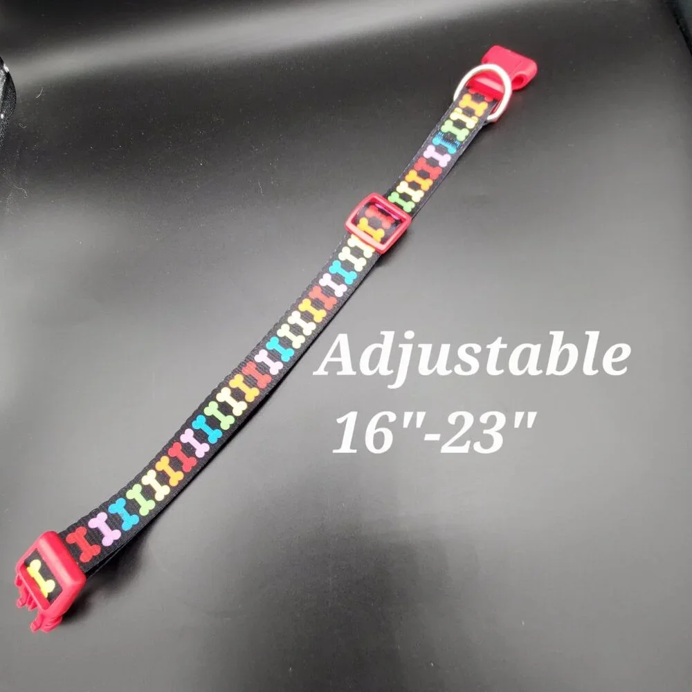 Adjustable Colorful Bone Print Dog Collar